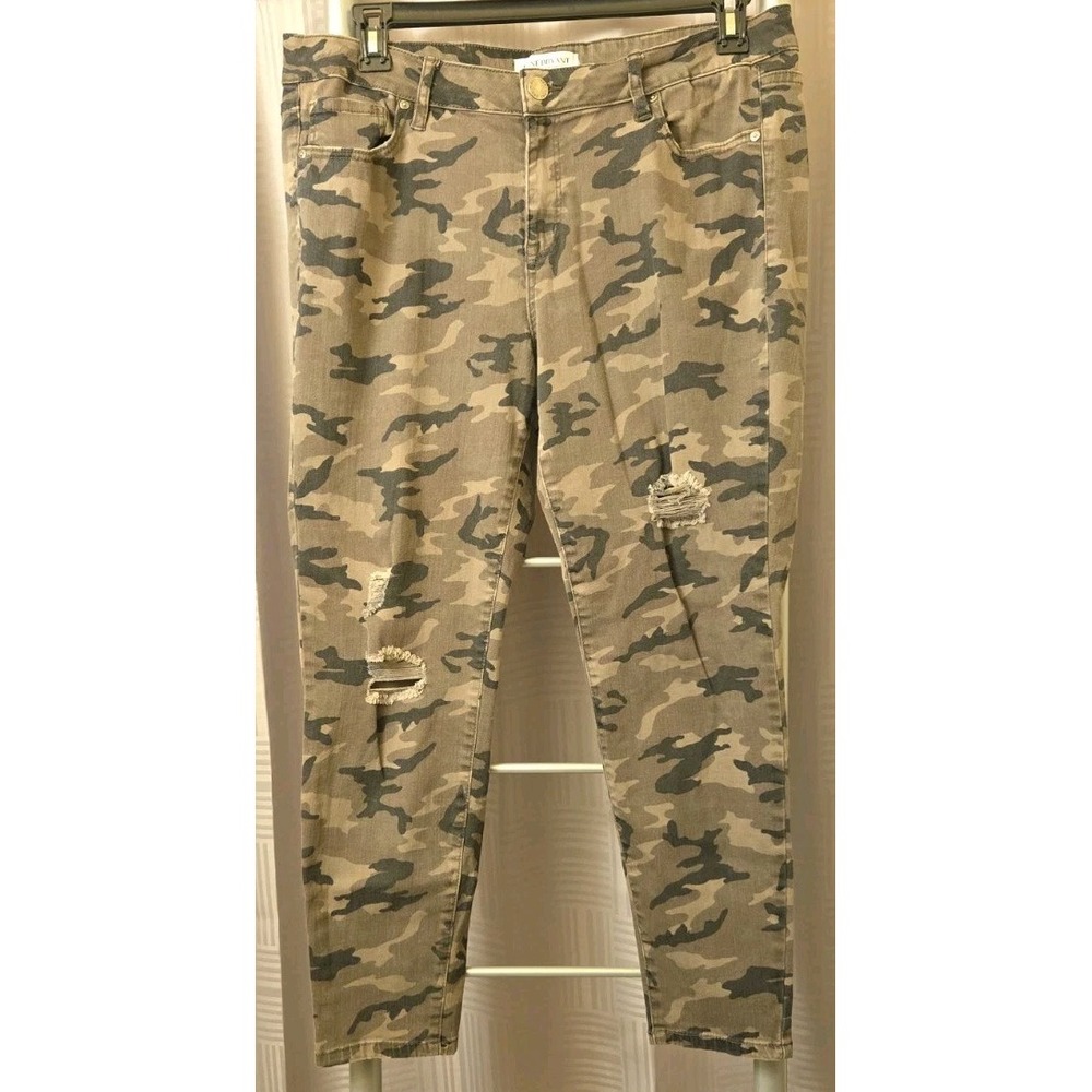 Lane Bryant Womens Denim Mid Rise Super Stretch Skinny Sz 16 Distress Camo Green